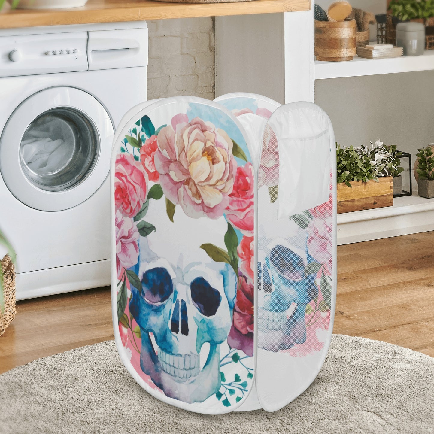 Rose floral sugar skull pattern Laundry Hamper