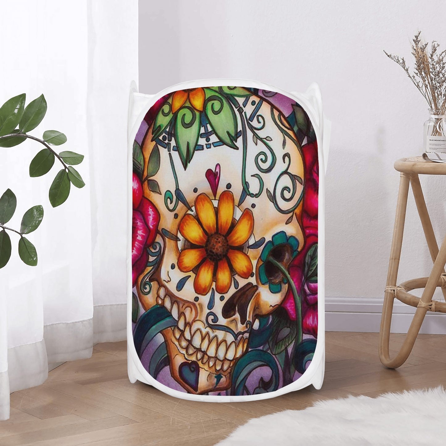 Floral dia de los muertos skull Laundry Hamper