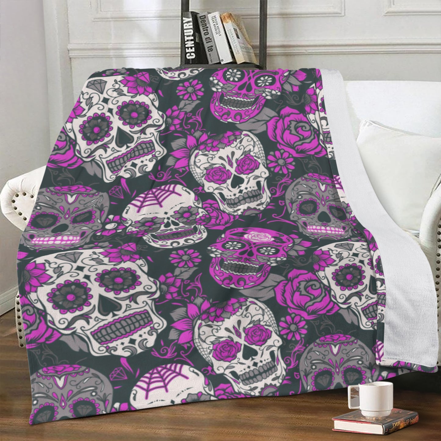 Rose floral sugar skull Blanket Fleece