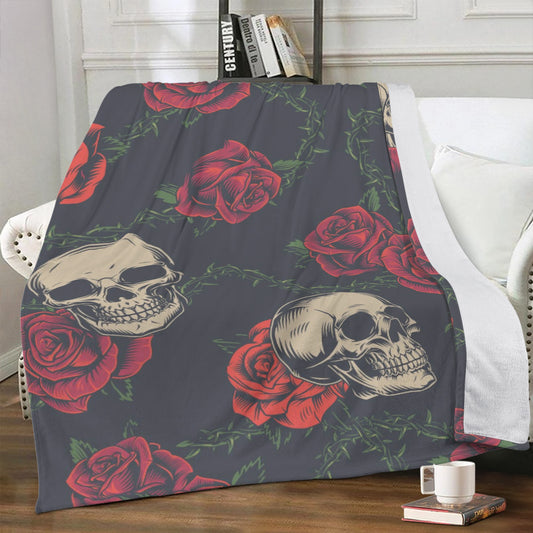 Rose skull skeleton Blanket Fleece