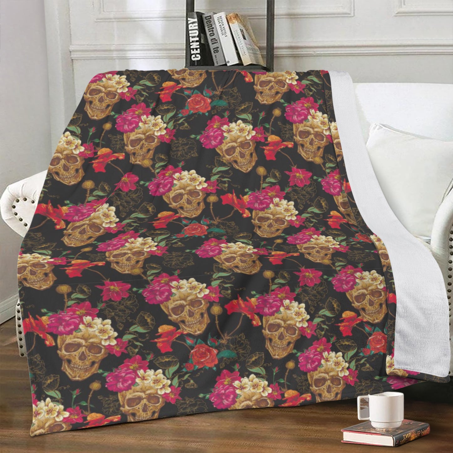 Floral sugar skull Blanket Fleece