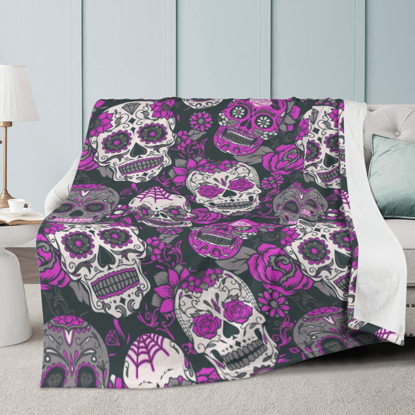 Rose floral sugar skull Blanket Fleece