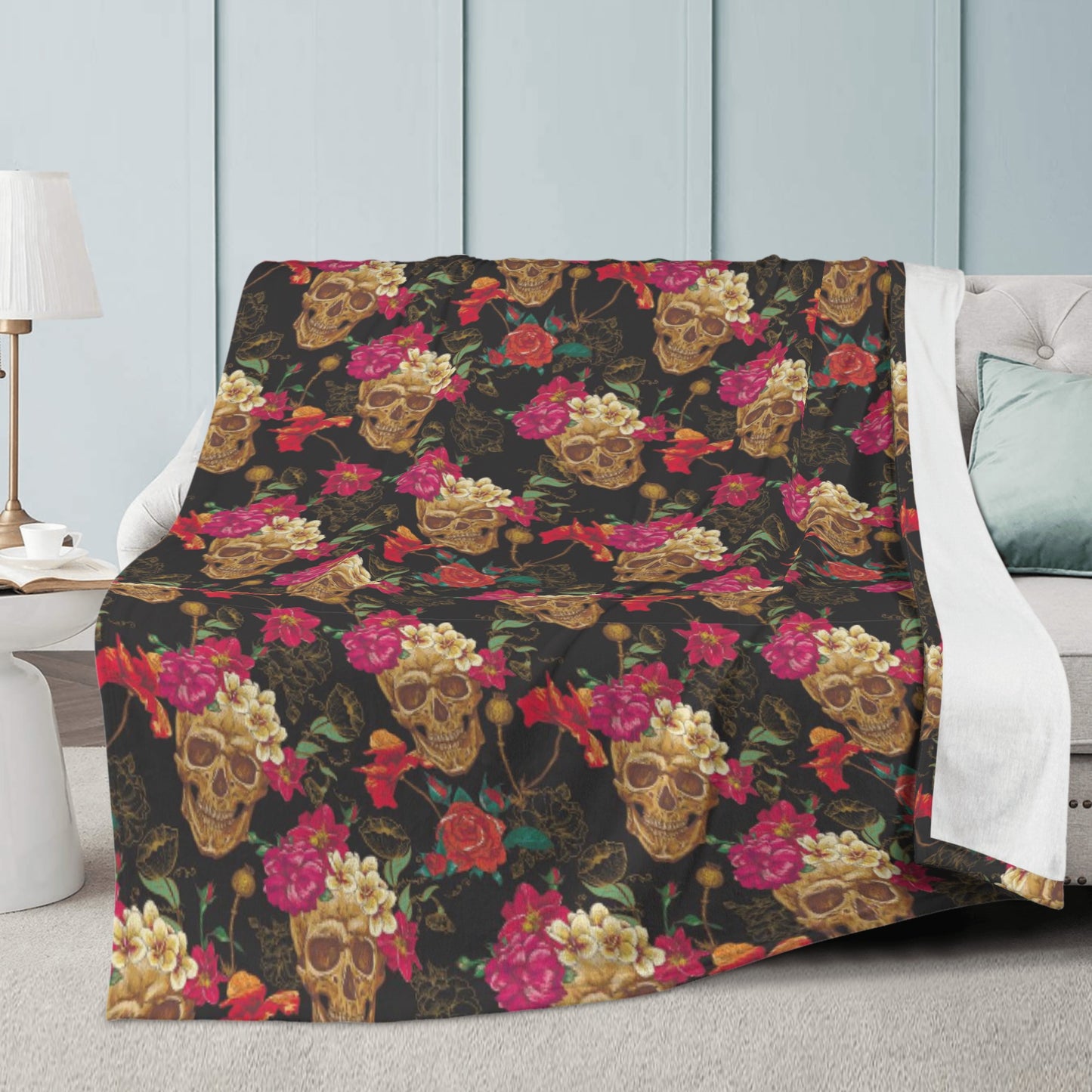 Floral sugar skull Blanket Fleece