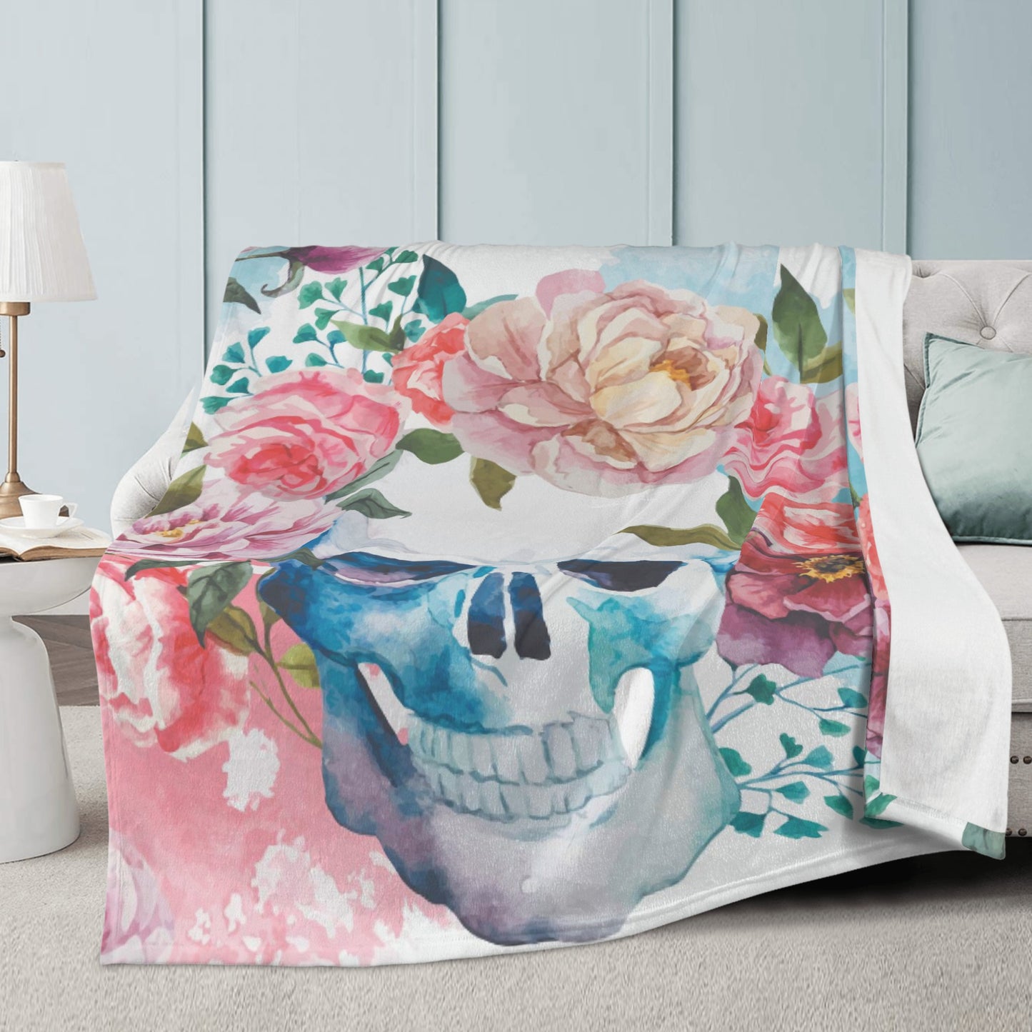 Floral sugar skull Blanket Fleece