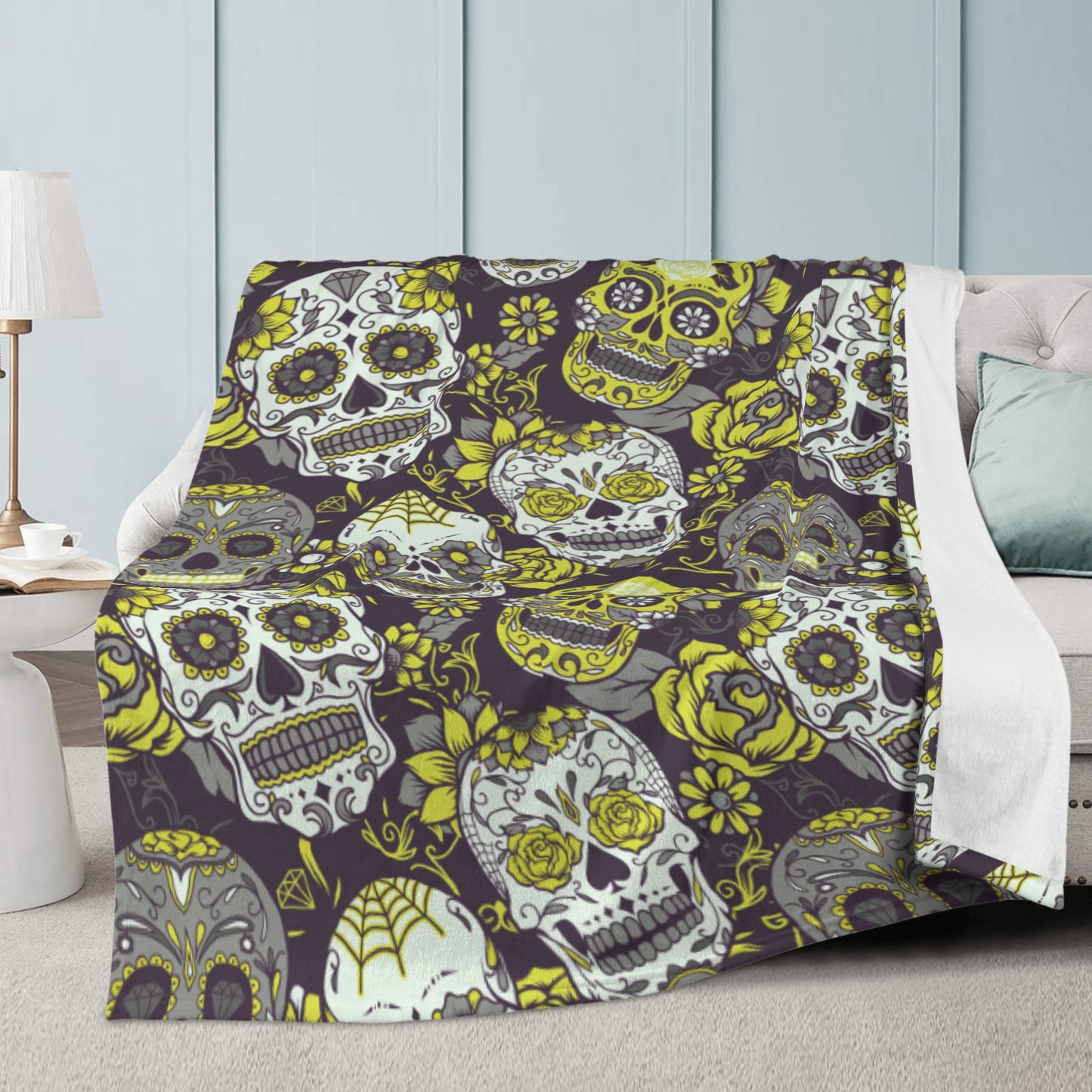 Yellow sugar skull Blanket Fleece