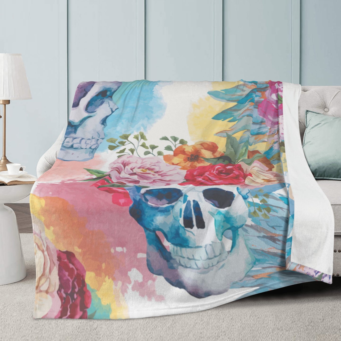 Floral skeleton gothic skull Halloween Blanket Fleece