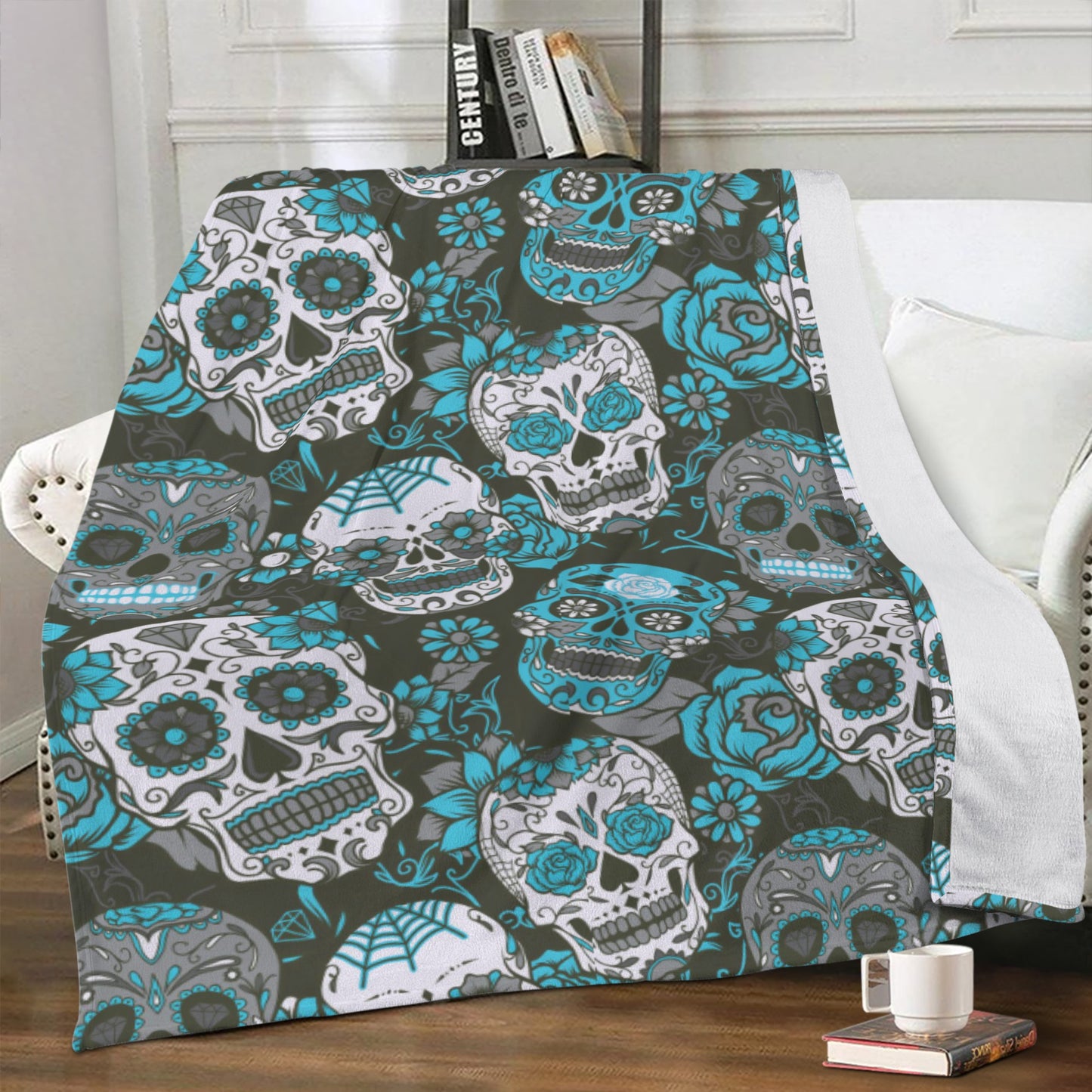 Blue sugar skull day of the dead Blanket Fleece