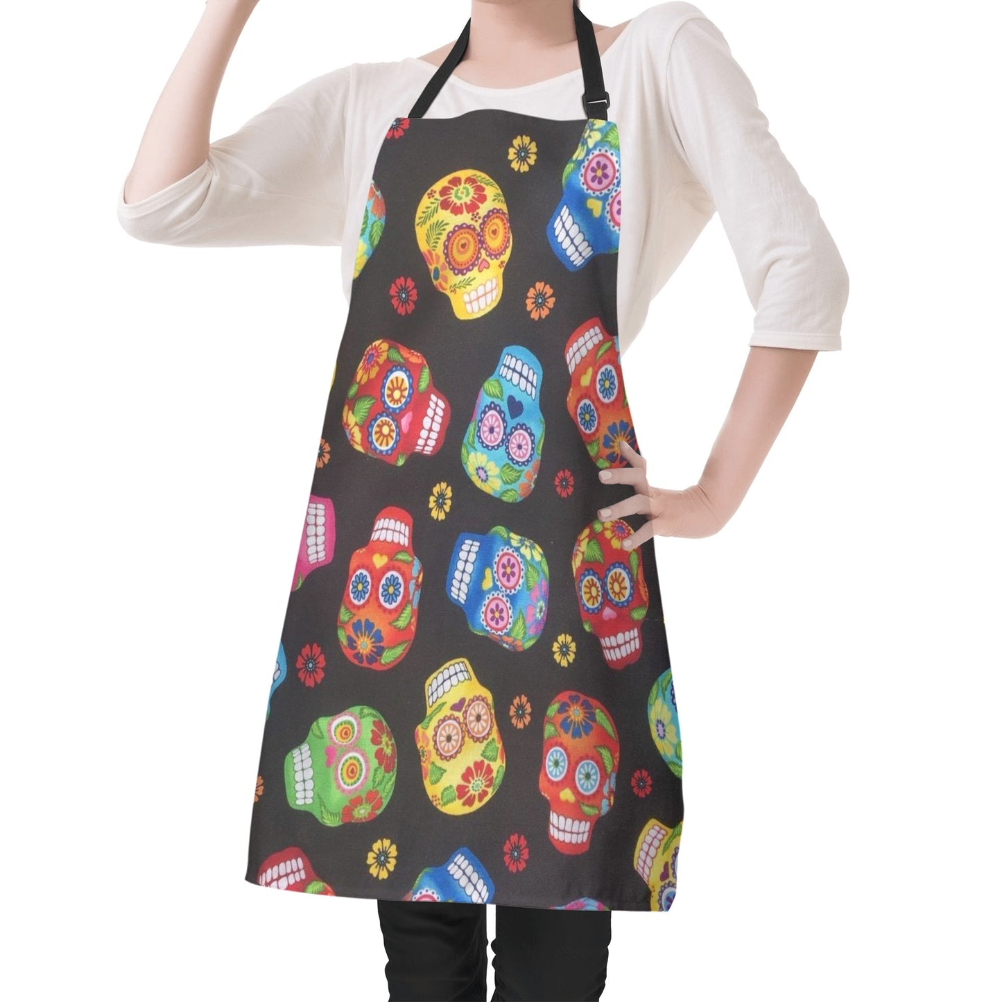 Floral rose sugar skull Apron