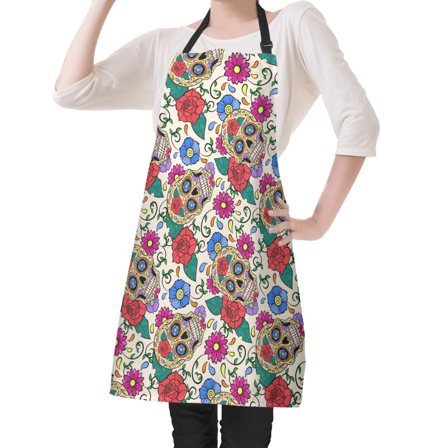 Flower skull rose sugar skull Apron