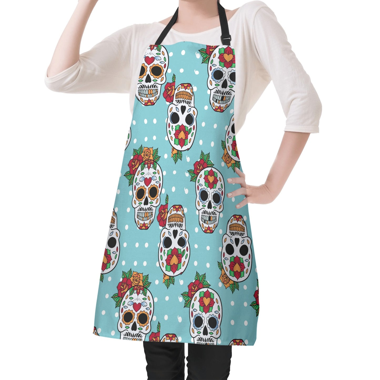 Rose skull floral sugar skull Apron