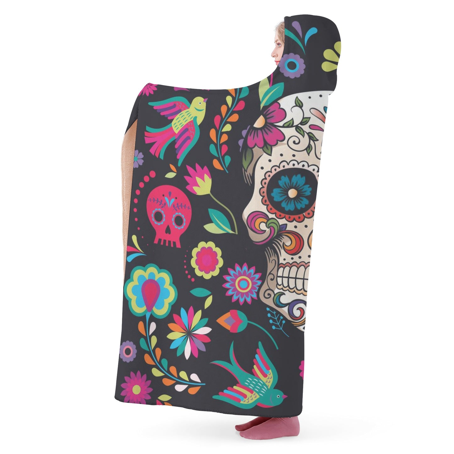 Sugar skull Day of the dead Mexican calaveas skull Hooded Blanket