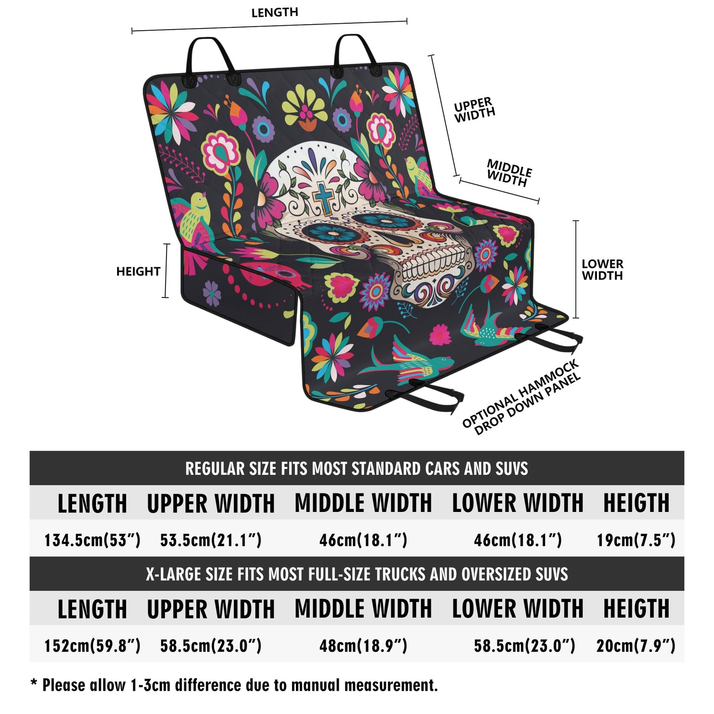 Sugar skull dia de los muertos calaveras Car Pet Seat Covers