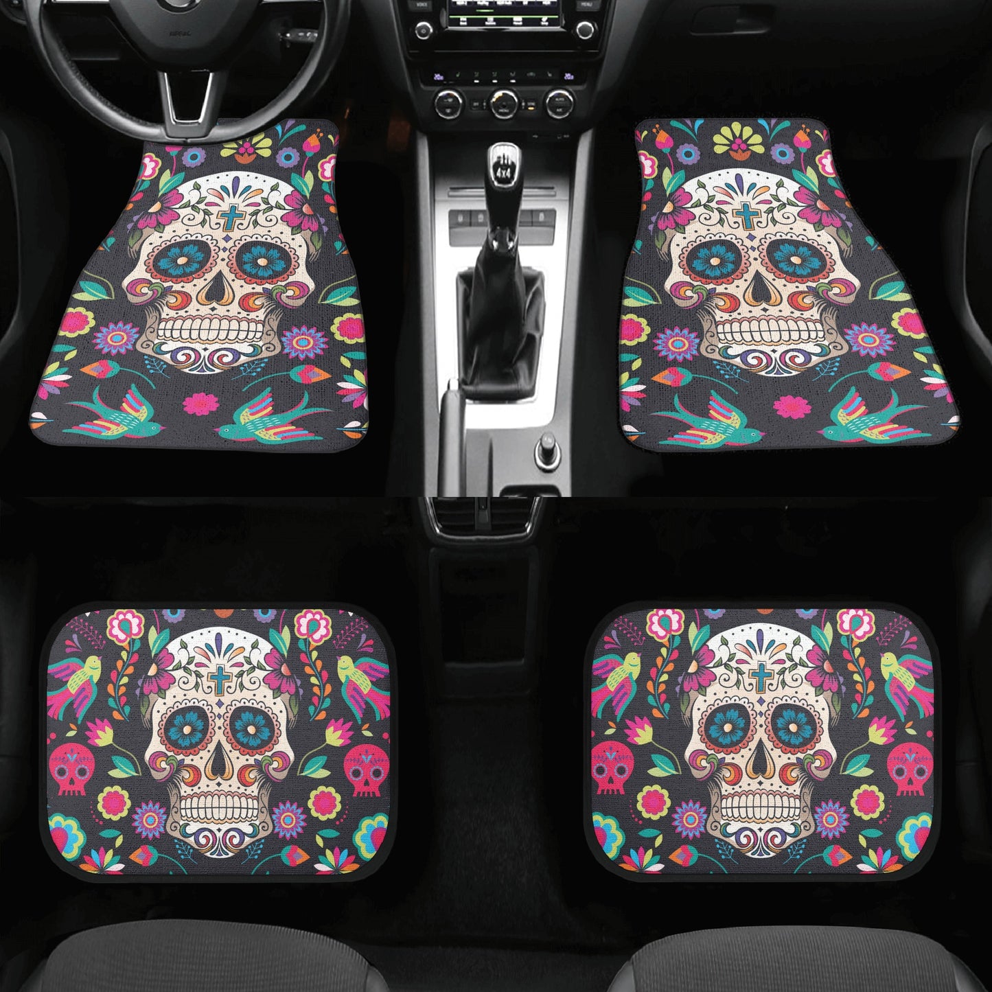 Sugar skull dia de los muertos calaveras Back and Front Car Floor Mats