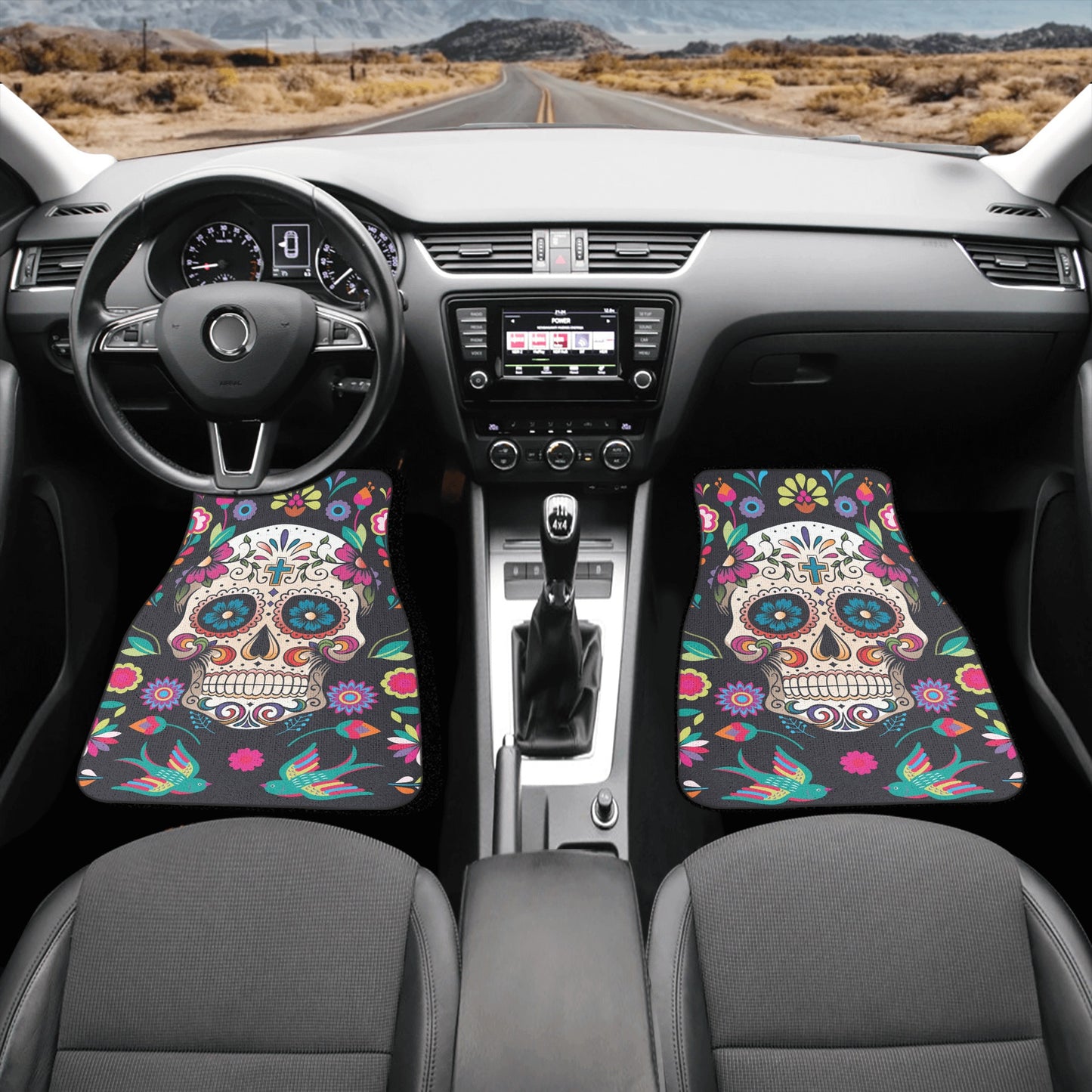 Sugar skull dia de los muertos calaveras Back and Front Car Floor Mats