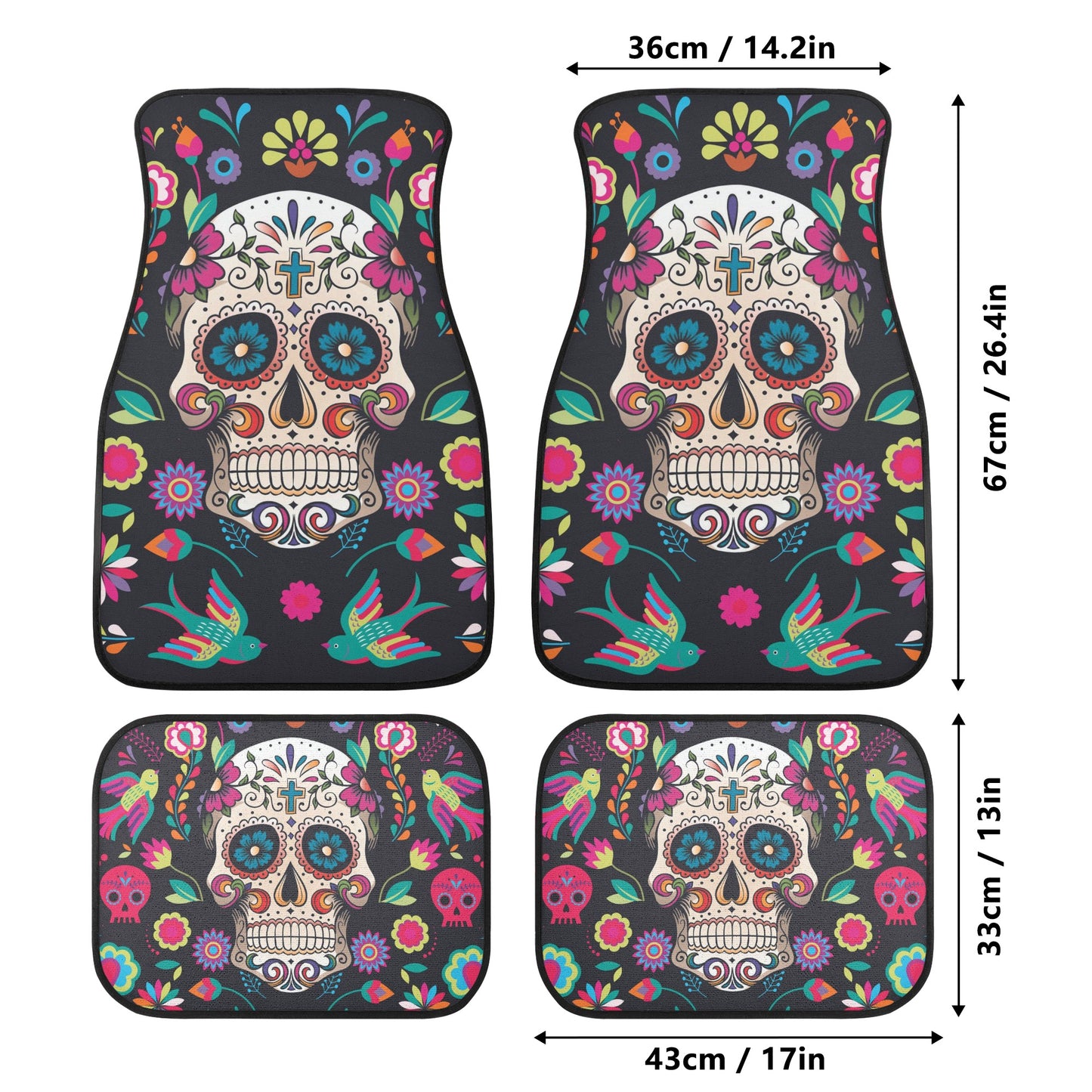 Sugar skull dia de los muertos calaveras Back and Front Car Floor Mats