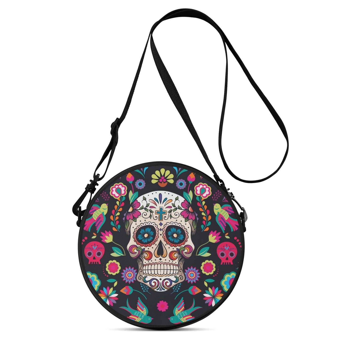 Dia de los muertos sugar skull calaveras Round Satchel Bags