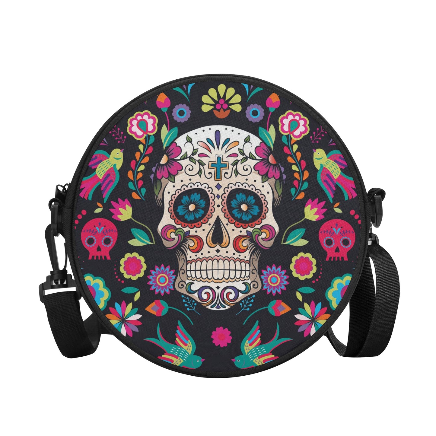 Dia de los muertos sugar skull calaveras Round Satchel Bags