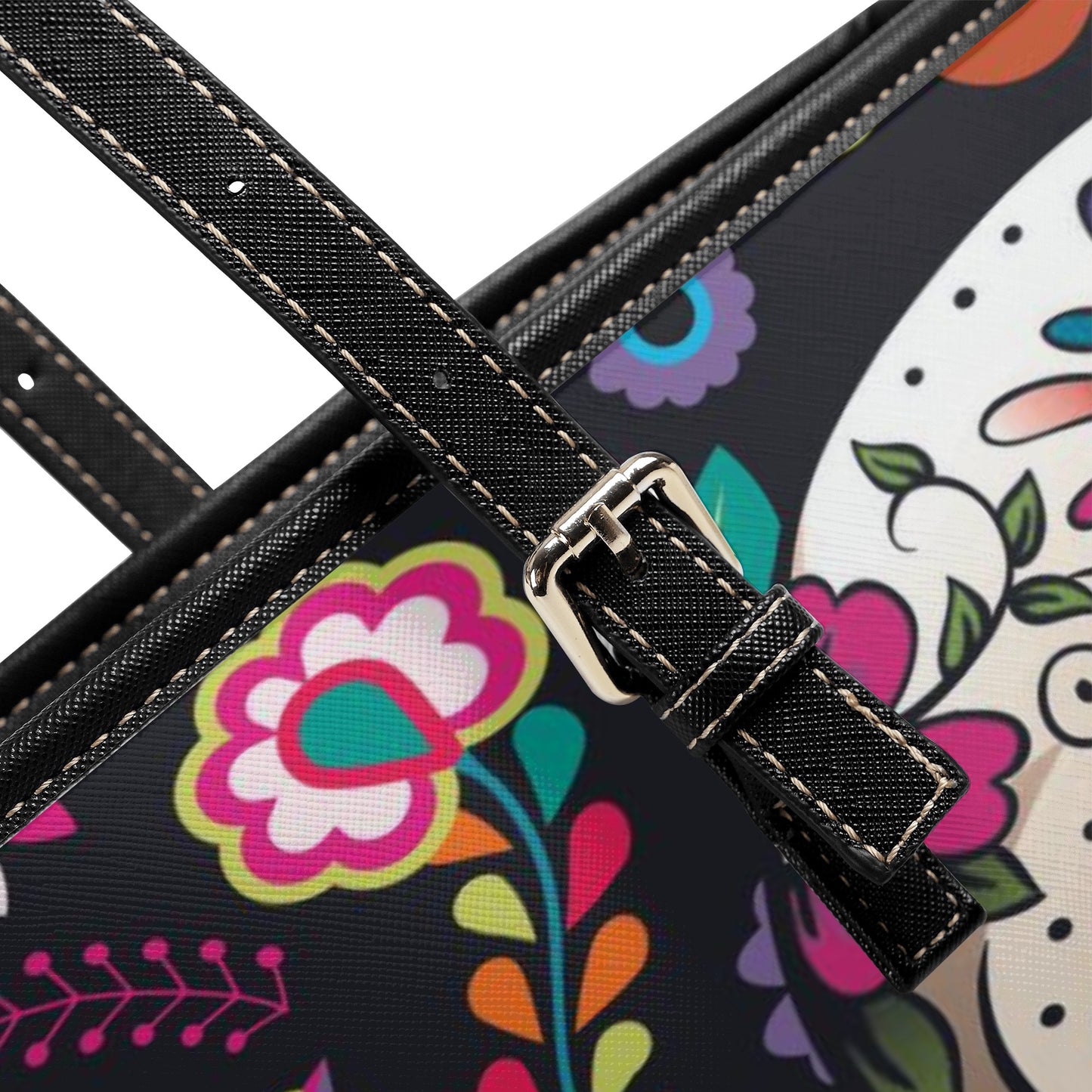 Dia de los muertos sugar skull calaveras Leather Tote Bags