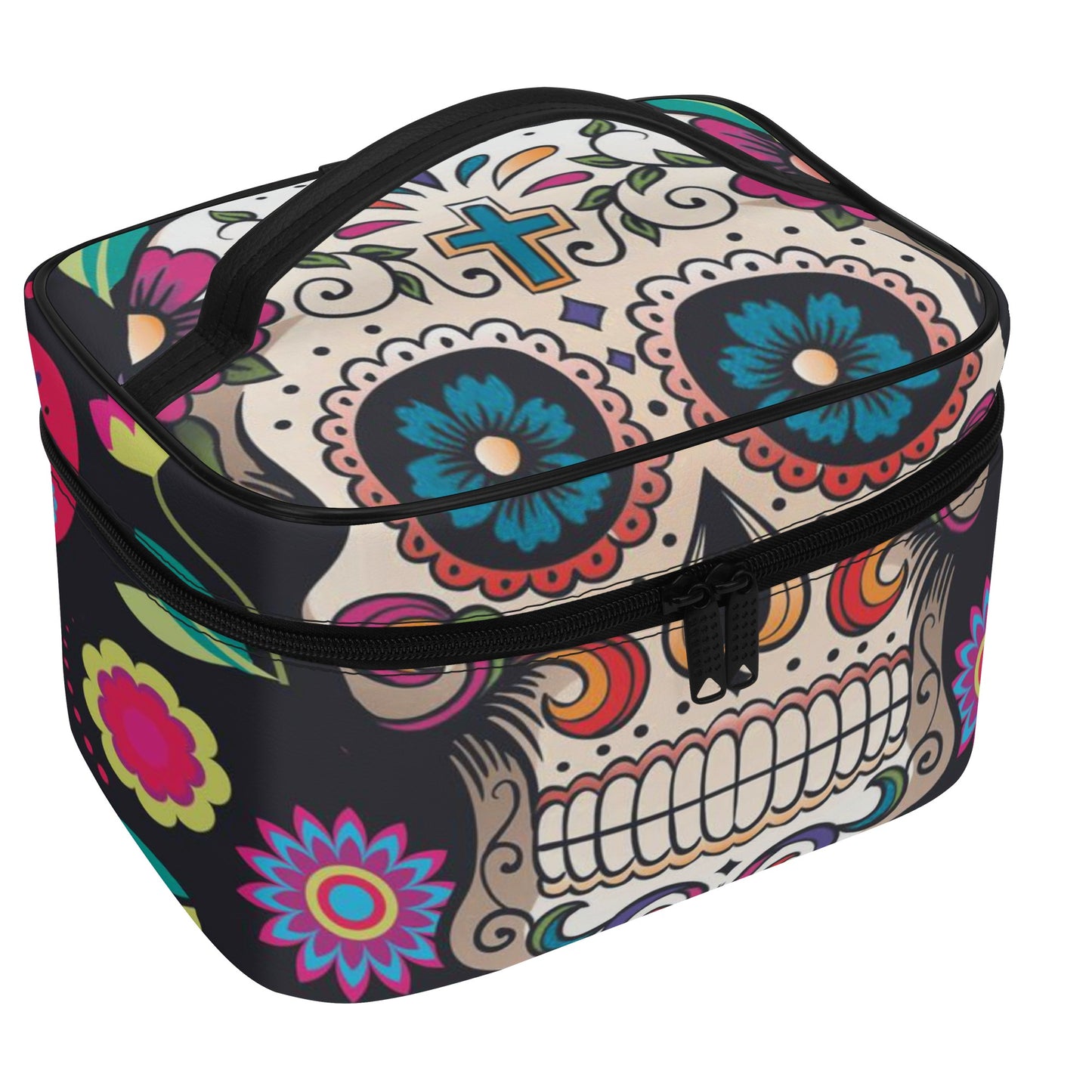 Sugar skull Day of the dead Halloweeen gothic All Over Printing Leather Cosmetic Bag