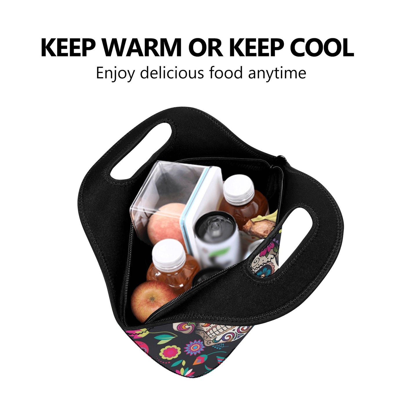 Sugar skull Day of the dead Halloweeen gothic New Neoprene Lunch Bag