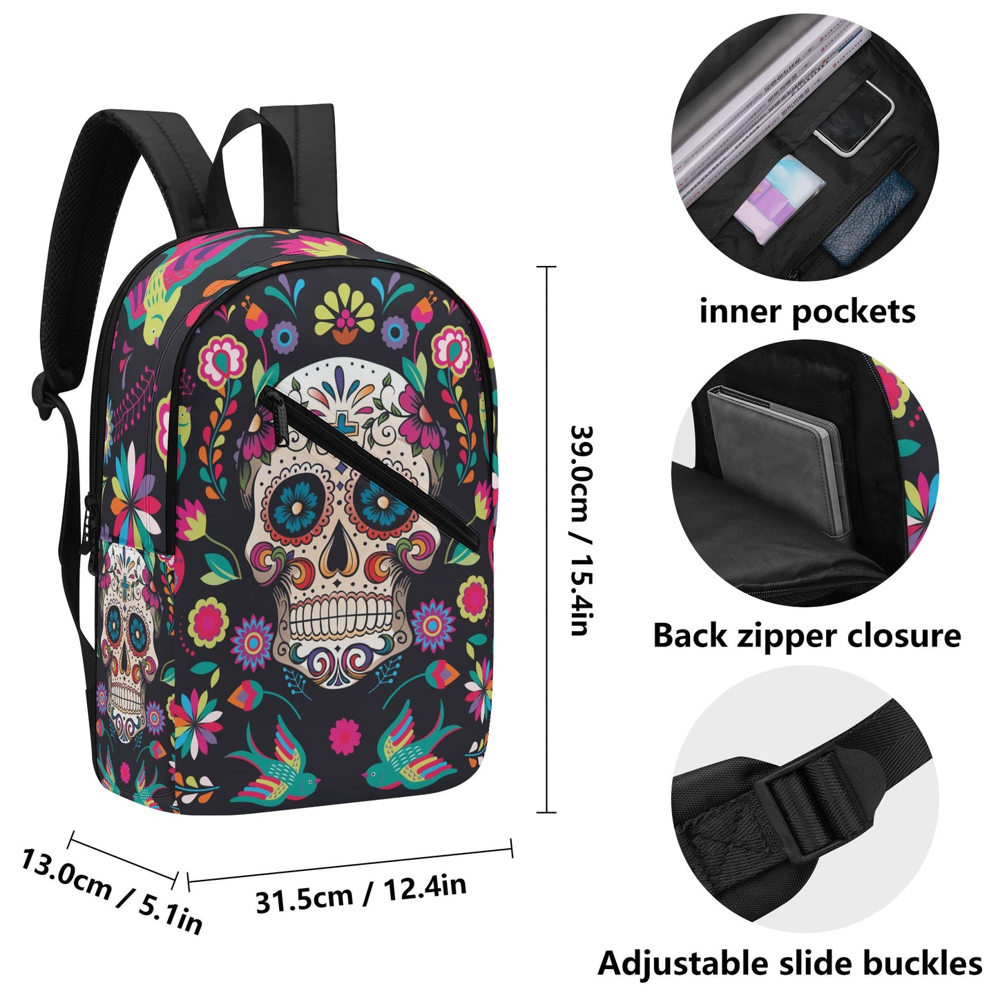 Sugar skull Day of the dead Halloweeen gothic New Half Printing Laptop Backpack