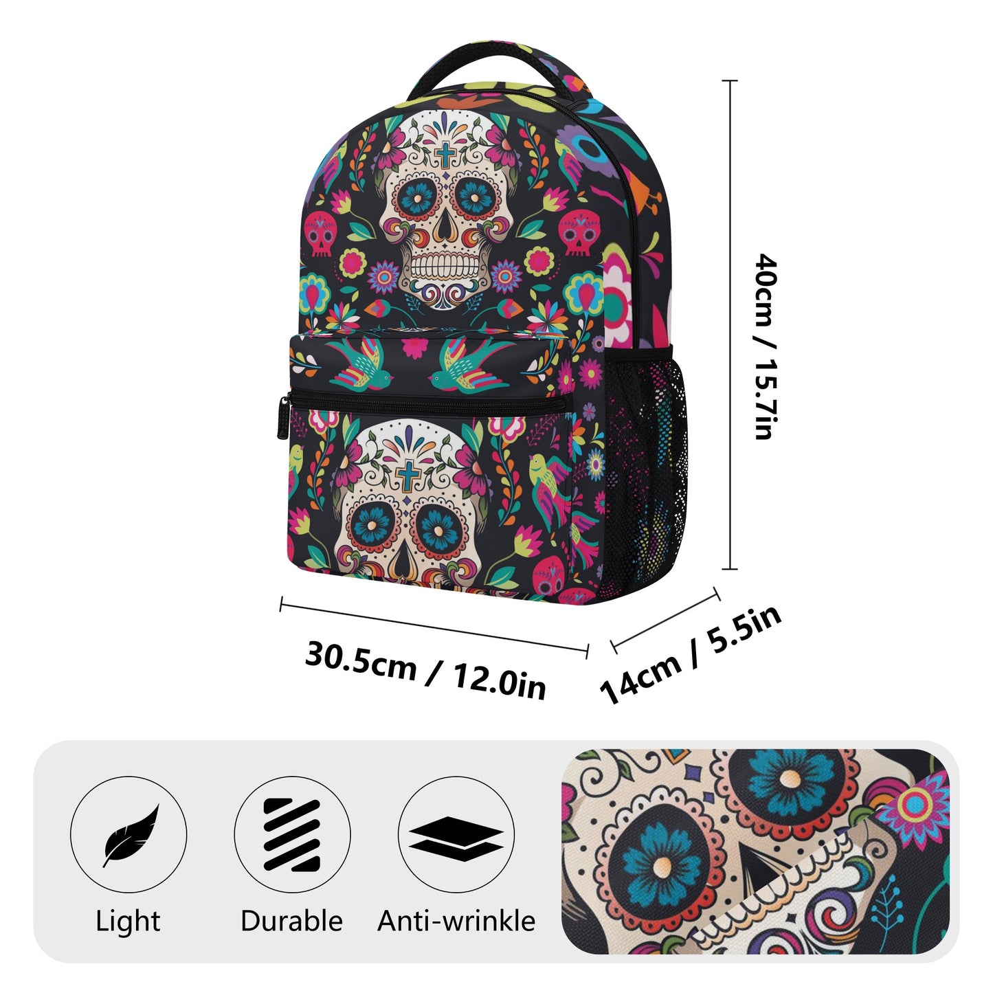 Sugar skull Day of the dead Halloweeen gothic New Casual Style School Bakcpack