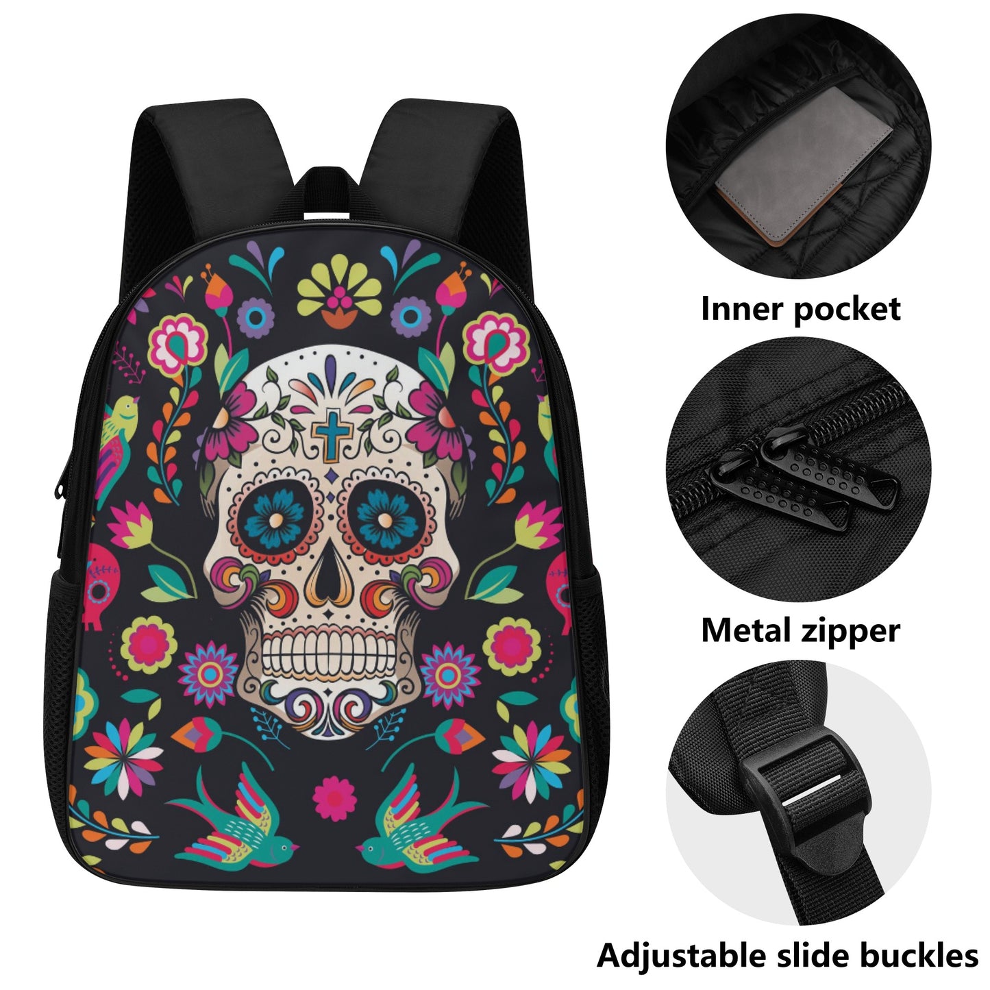 Dia de los muertos gothic Halloween Mexican skull 14 Inch Nylon Backpack