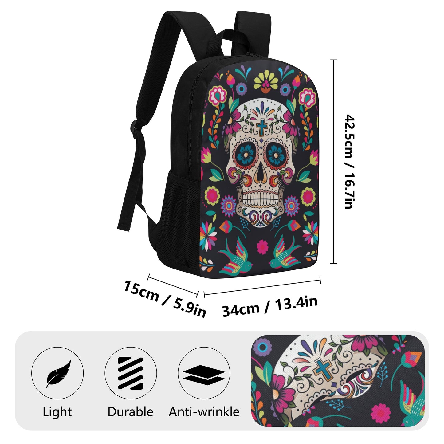 Dia de los muertos gothic Halloween Mexican skull 17 Inch Laptop Backpack