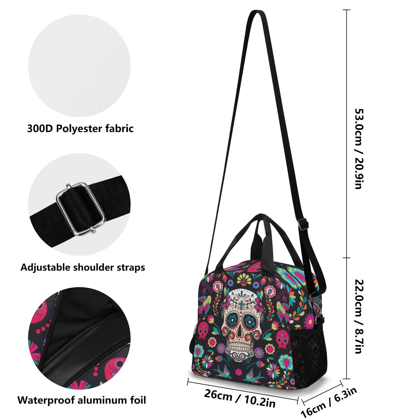 Dia de los muertos gothic Halloween Mexican skull All Over Printing Lunch Bag