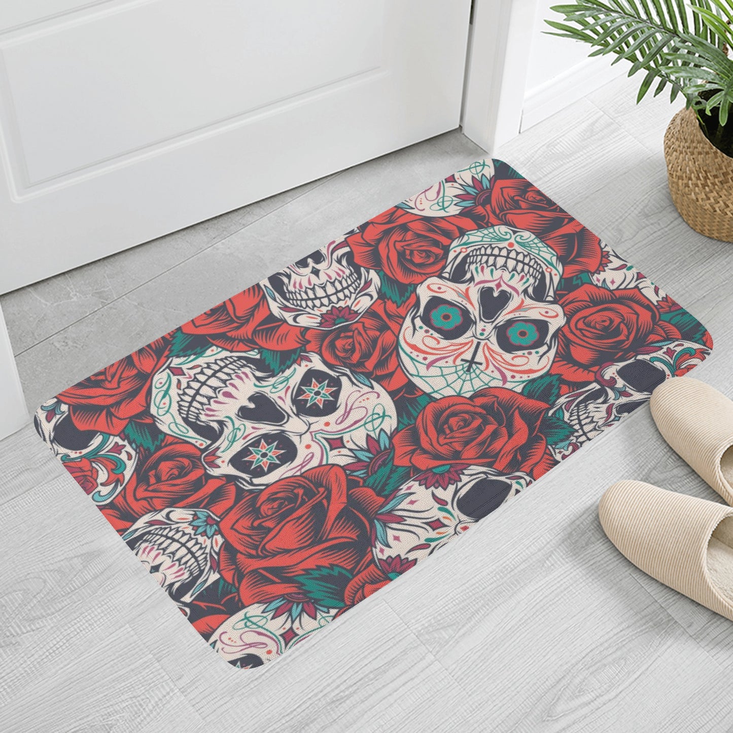 Dia de los muertos skull  Plush Doormat