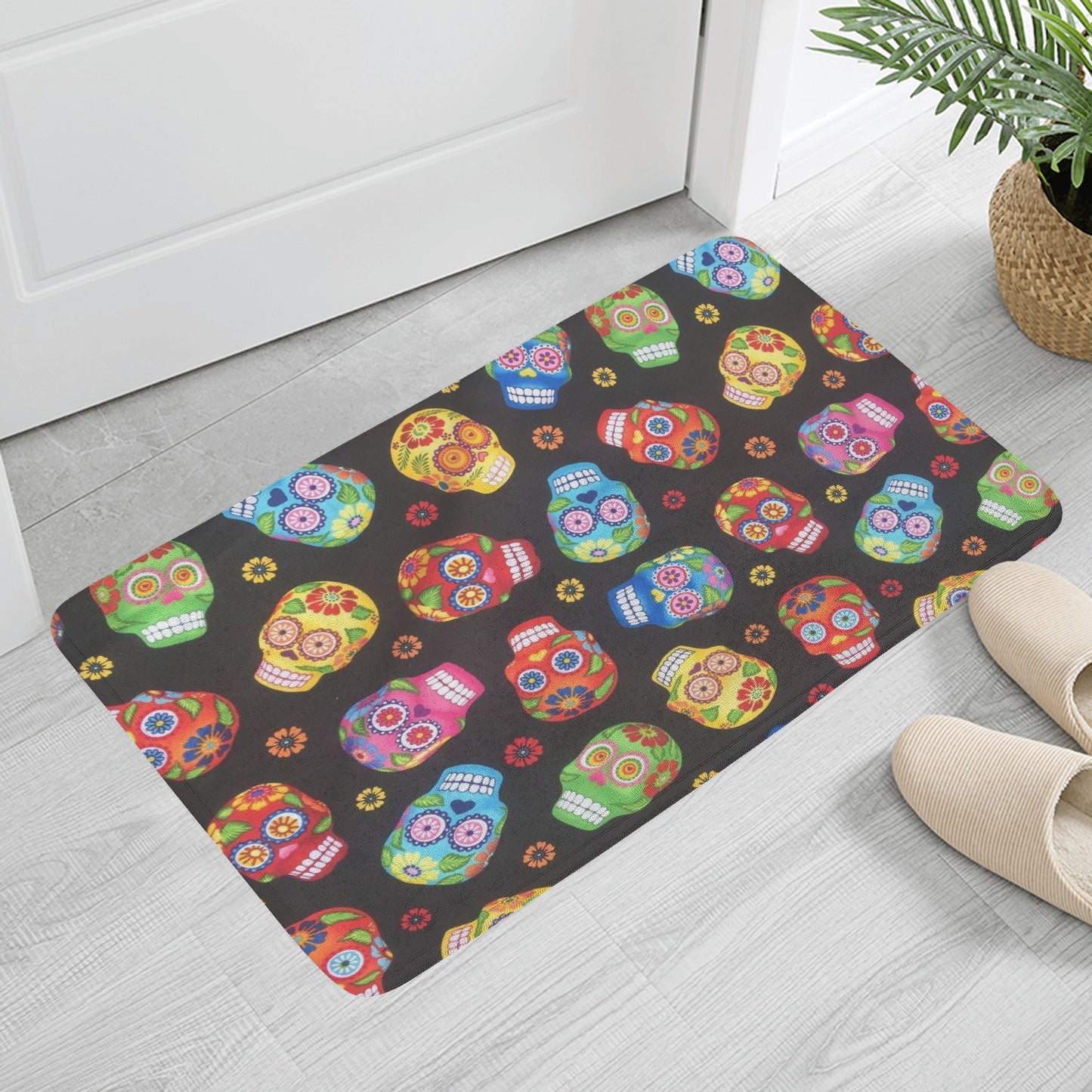 Sugar skull dia de los muertos mexican calaveras skull Plush Doormat