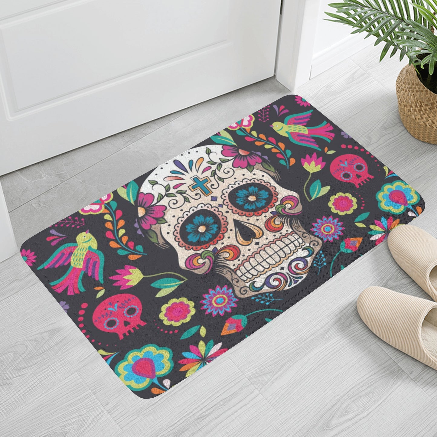 Sugar skull floral Sugar skull Day of the dead mexican skull  calavears Halloween Sugar skull floral Plush Doormat