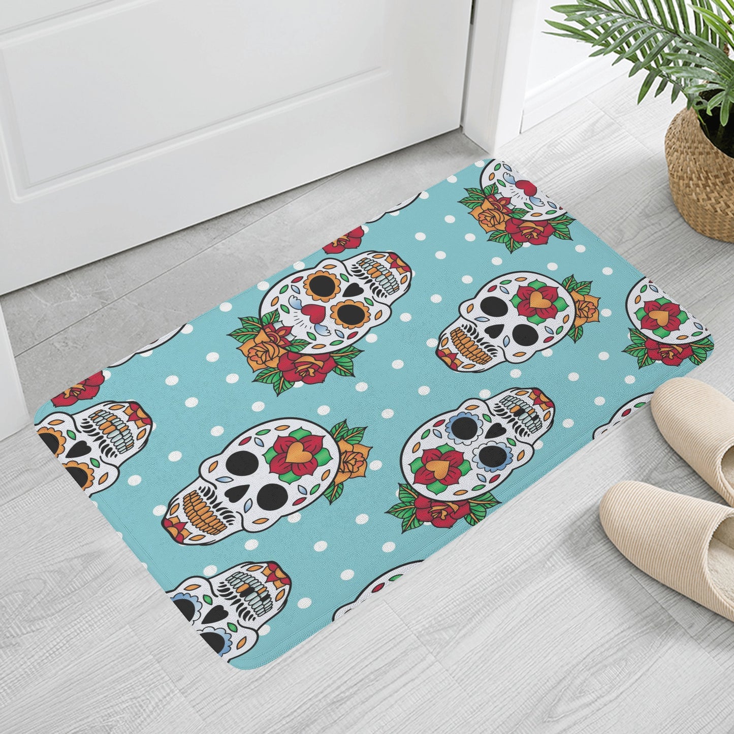 Floral calaveras mexican skull Plush Doormat