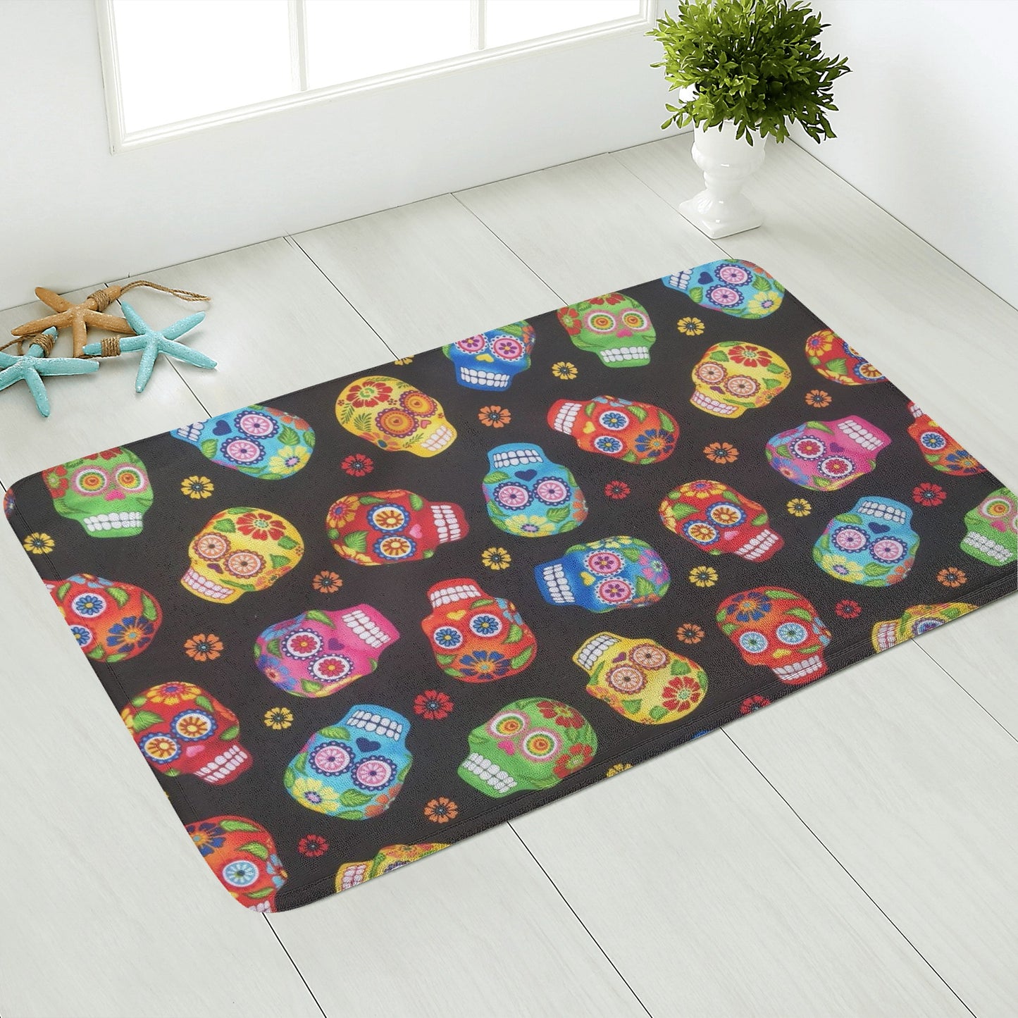 Sugar skull dia de los muertos mexican calaveras skull Plush Doormat