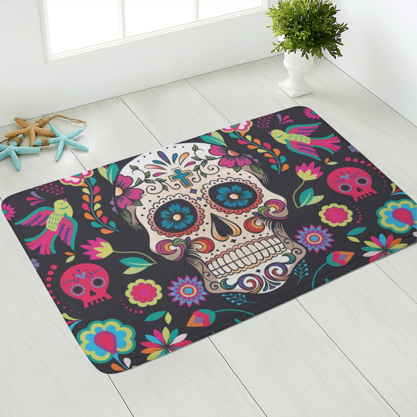 Sugar skull floral Sugar skull Day of the dead mexican skull calavears Halloween Sugar skull floral Plush Doormat