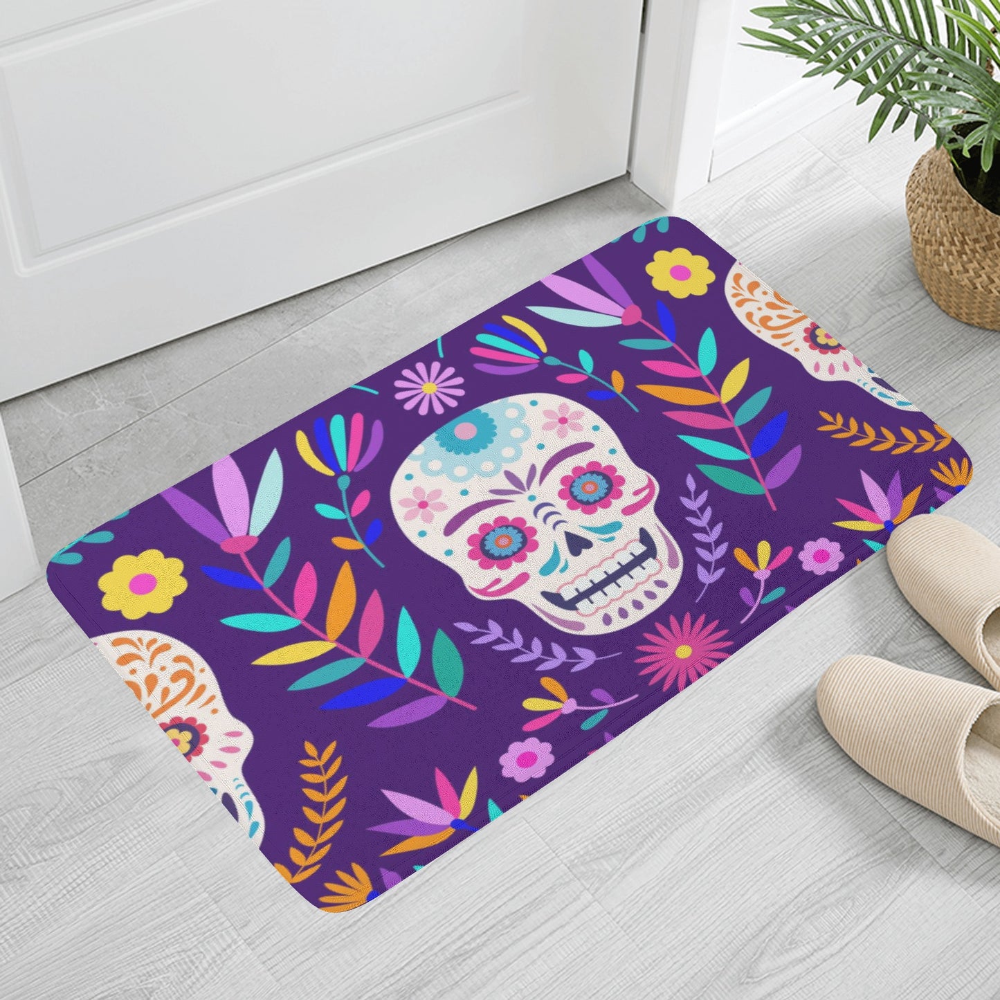 Dia de los muertos sugar skull Plush Doormat