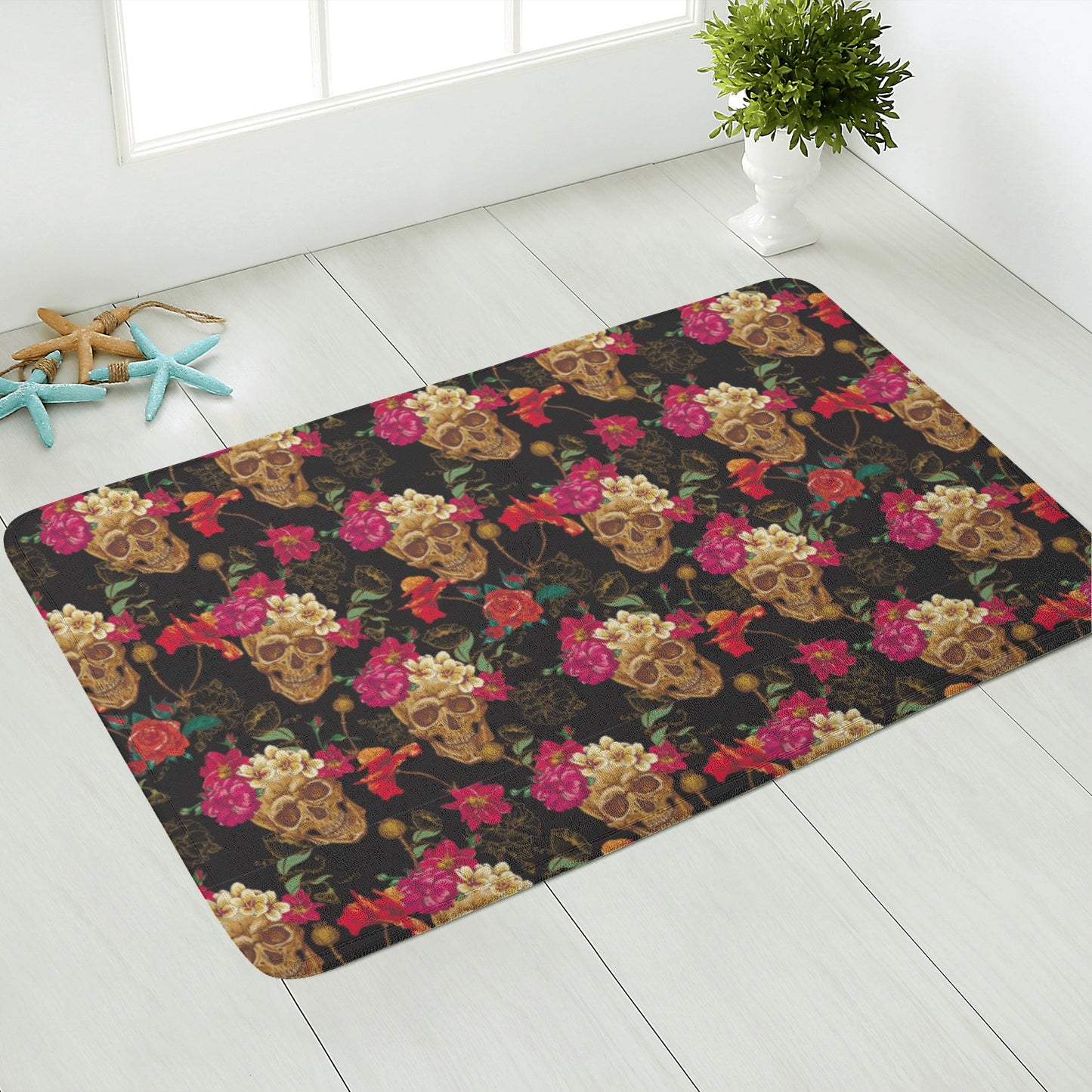 Floral skull Plush Doormat