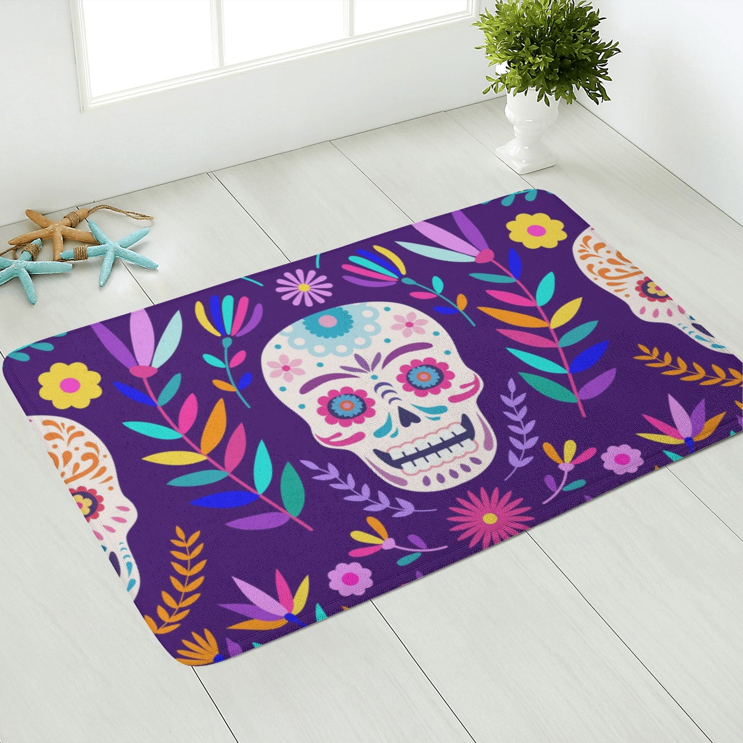 Dia de los muertos sugar skull Plush Doormat