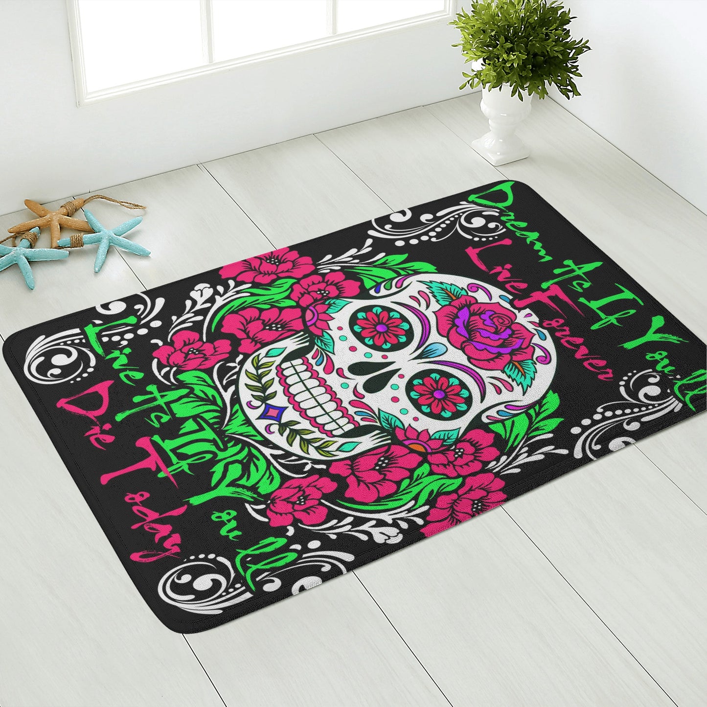 Sugar skull Dream as if you live forever Plush Doormat