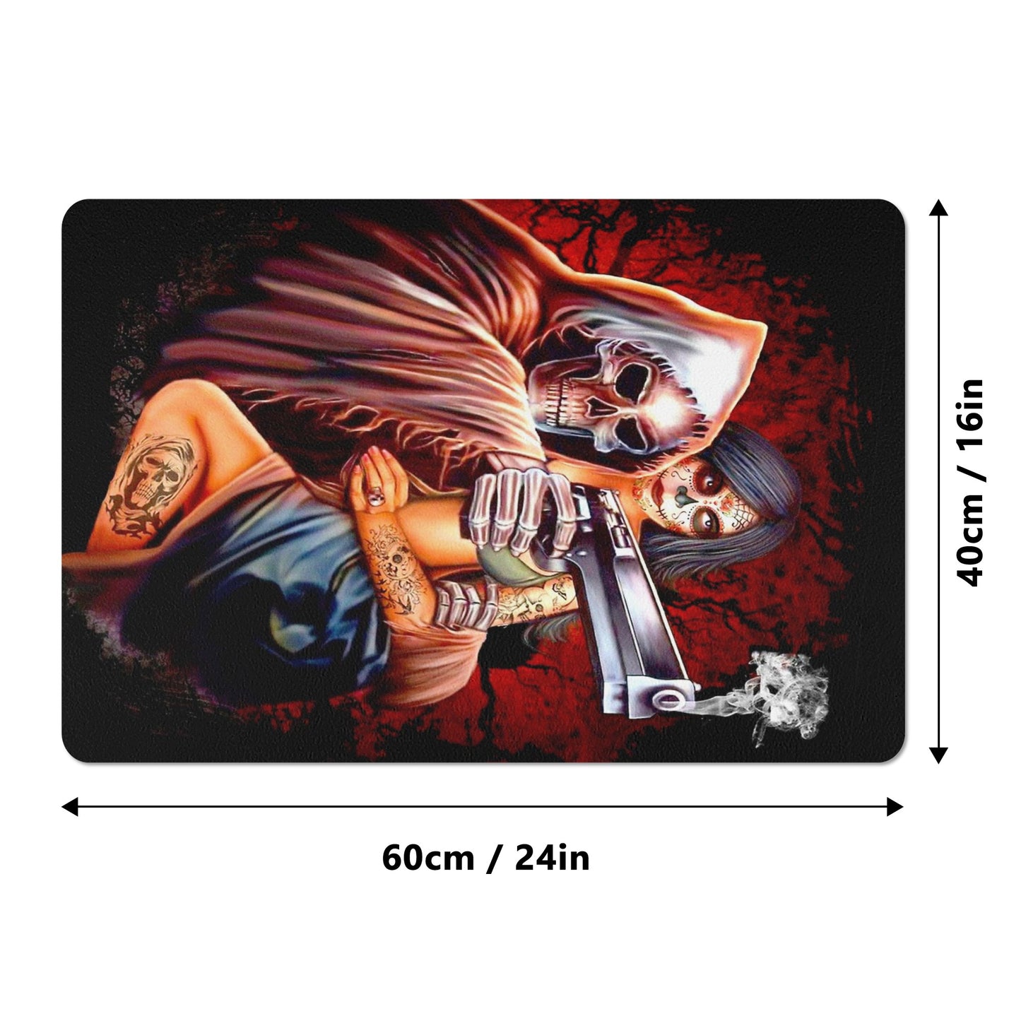 Gothic grim reaper and girls Rubber Door Mat