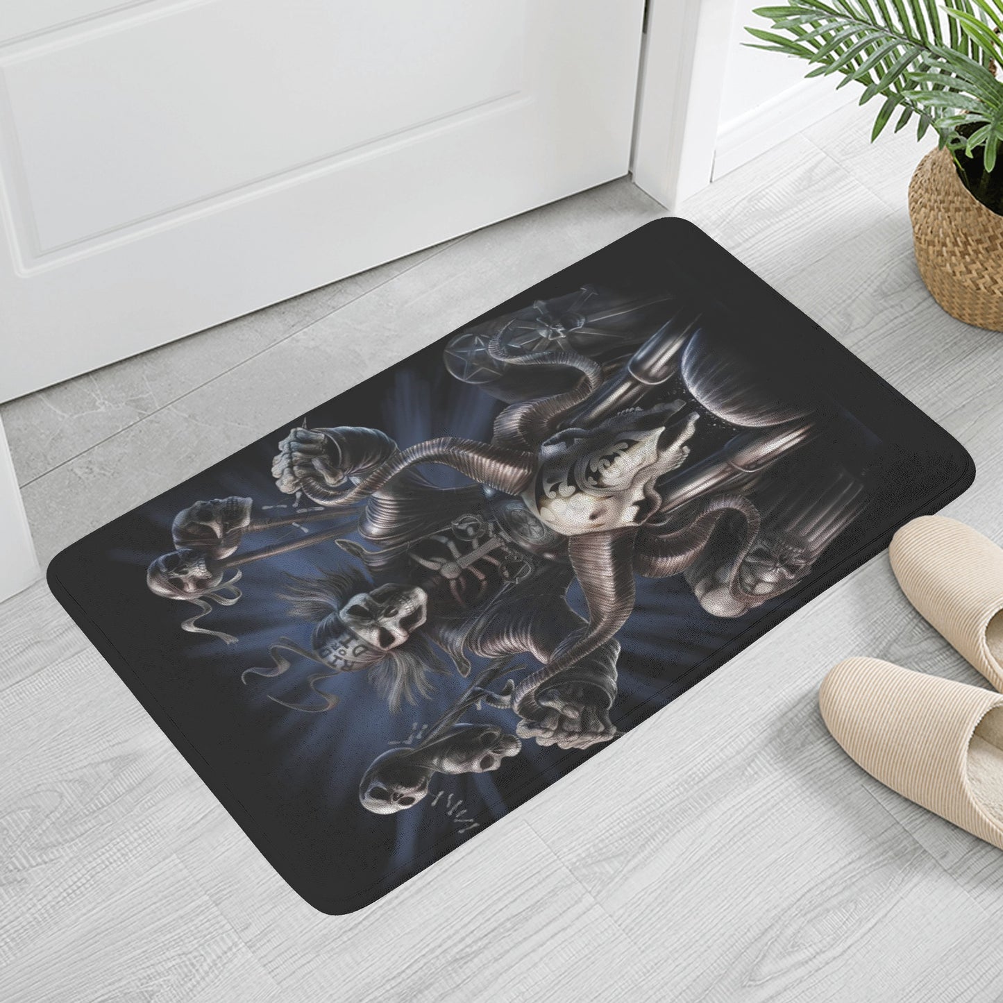 Motorcycle biker skull Plush Doormat