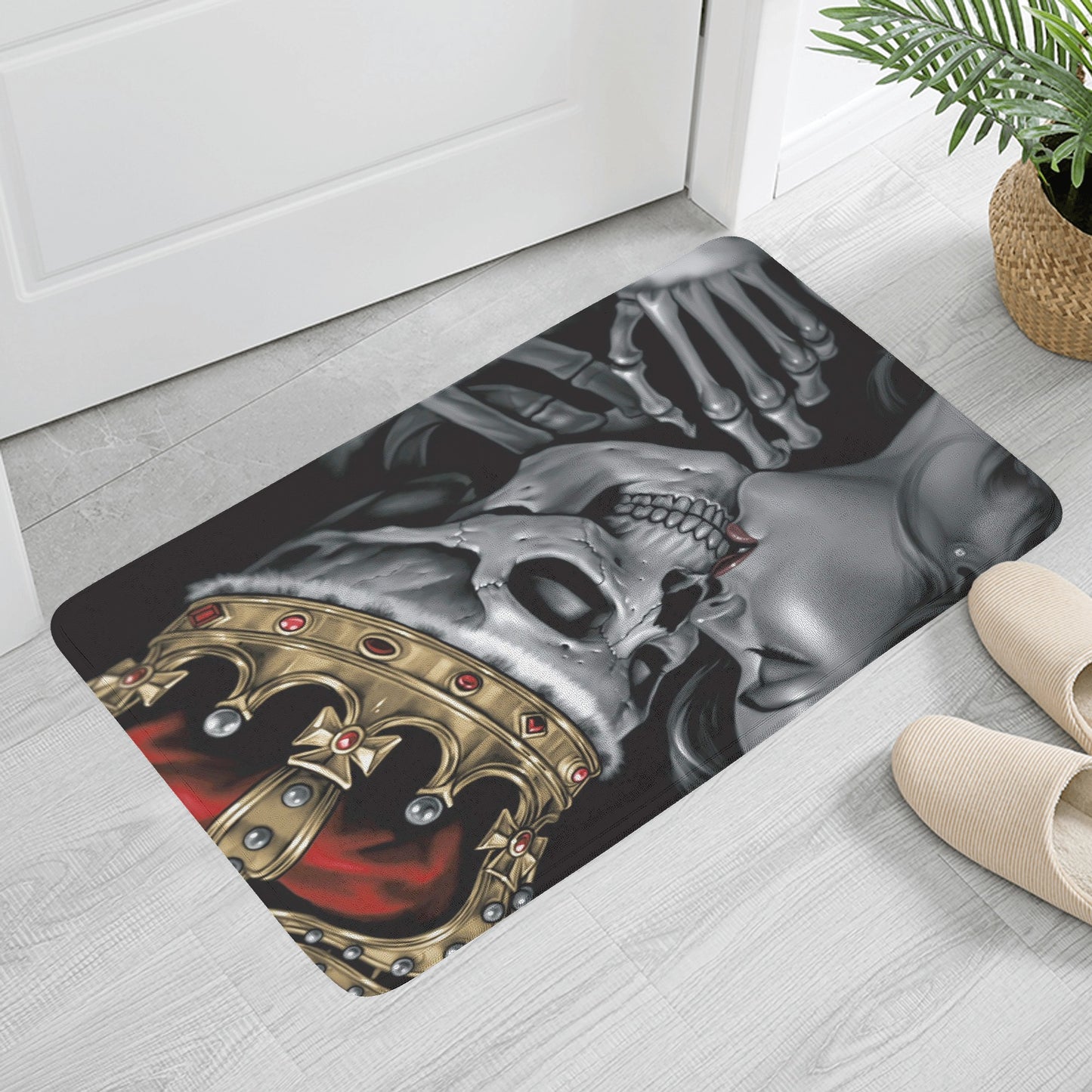 KING and queen kiss skull Plush Doormat