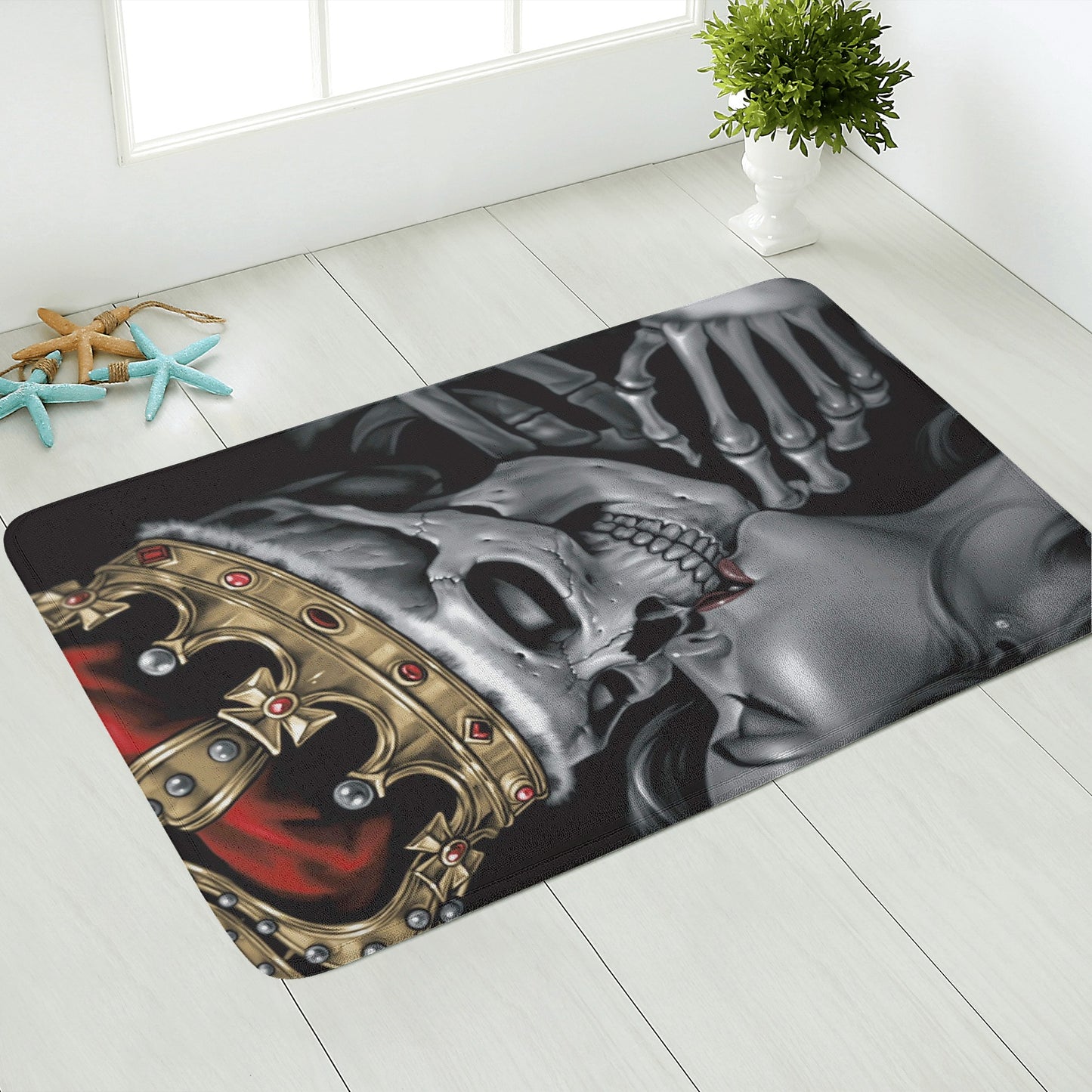 KING and queen kiss skull Plush Doormat