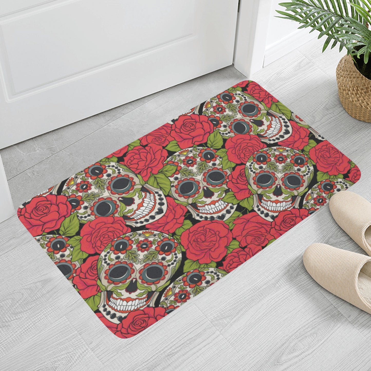 Sugar skull day of the dead calaveras mexican skull Plush Doormat