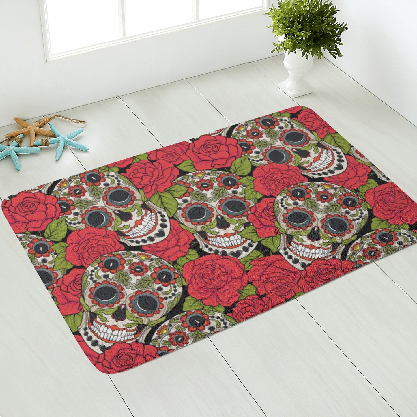 Sugar skull day of the dead calaveras mexican skull Plush Doormat