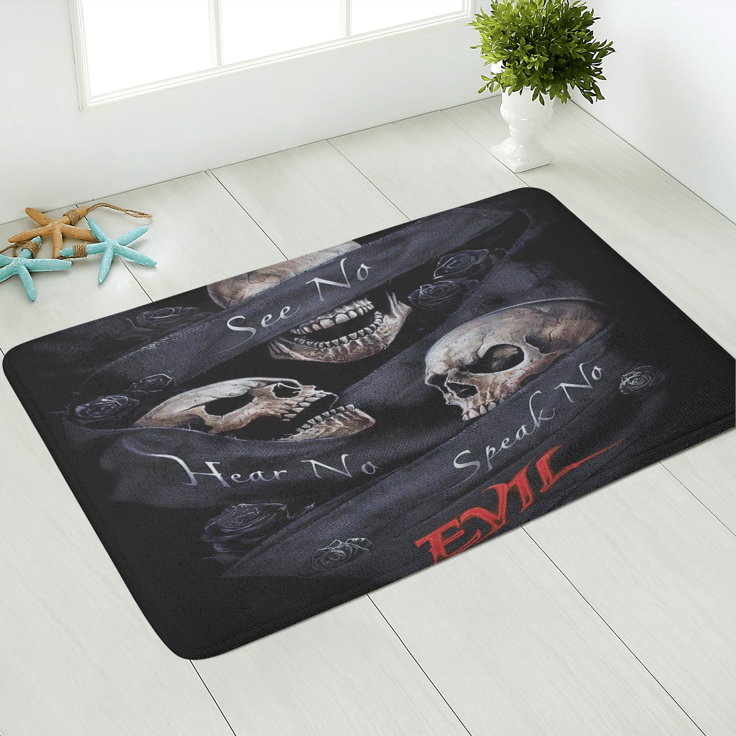 No see no hear no speak evils skull Plush Doormat
