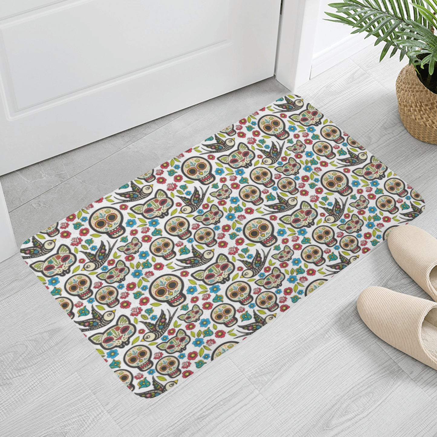 Day of the dead sugar skull calaveras Plush Doormat