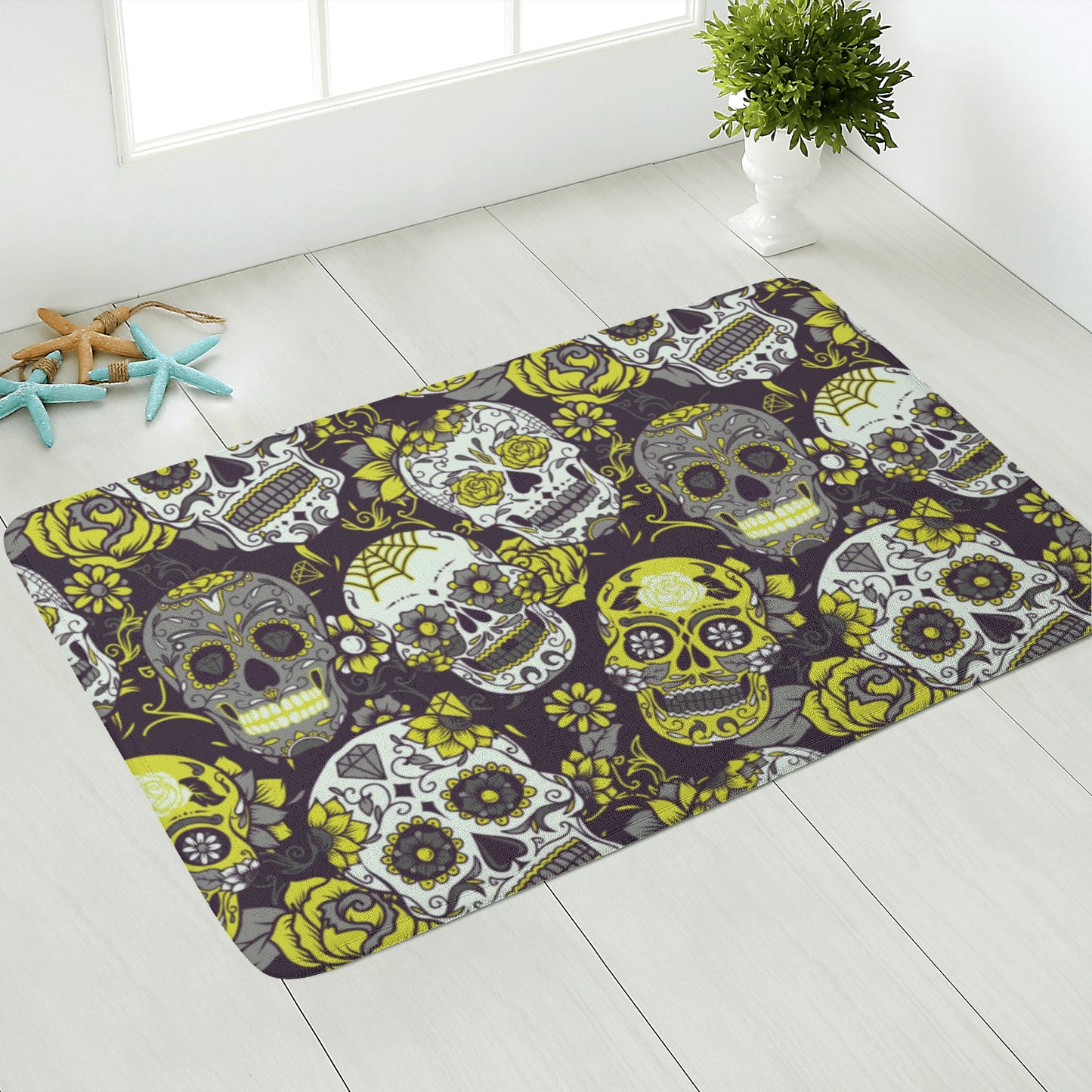 Yellow sugar skull Plush Doormat