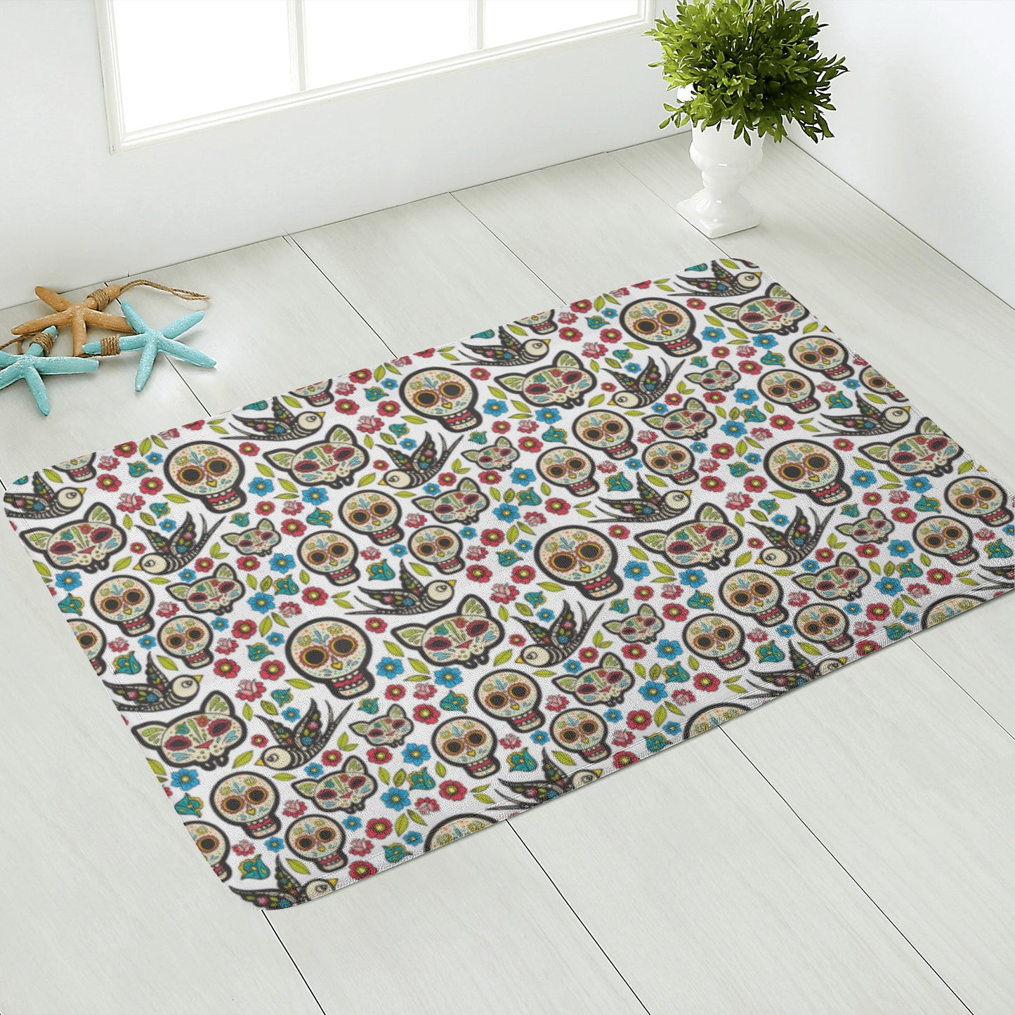 Day of the dead sugar skull calaveras Plush Doormat