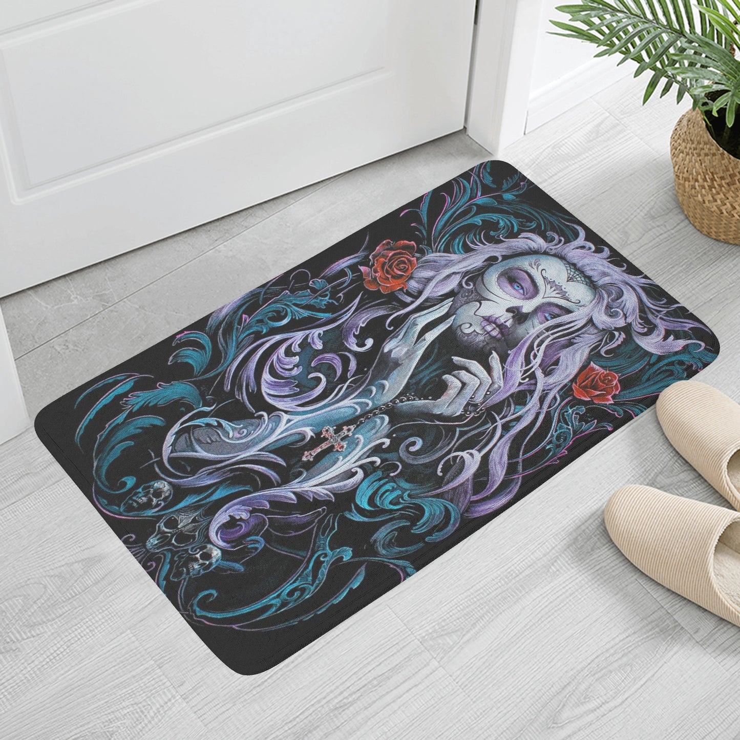 Beautiful sugar skull girl Plush Doormat